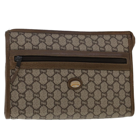 GUCCI PLUS GG Canvas Clutch Bag PVC Leather Beige Auth 50530 - Picture 1 of 16